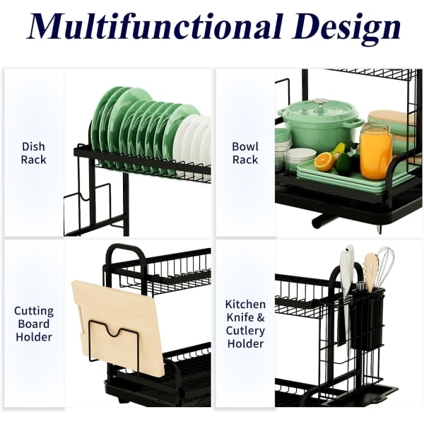 2-nivå oppvaskstativ, multifunksjonelt oppvaskstativ, rustfritt oppvaskstativ for kjøkken