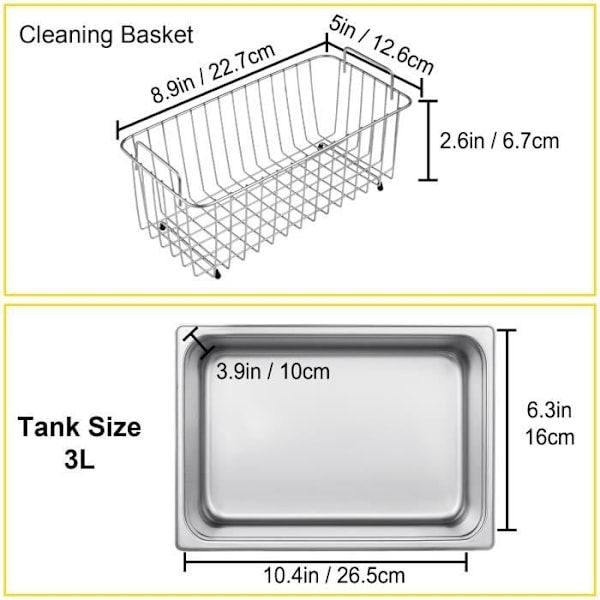 VEVOR 3L Professionell ultraljudsrengöring - Uppvärmningsultraljudsrengöring med korg