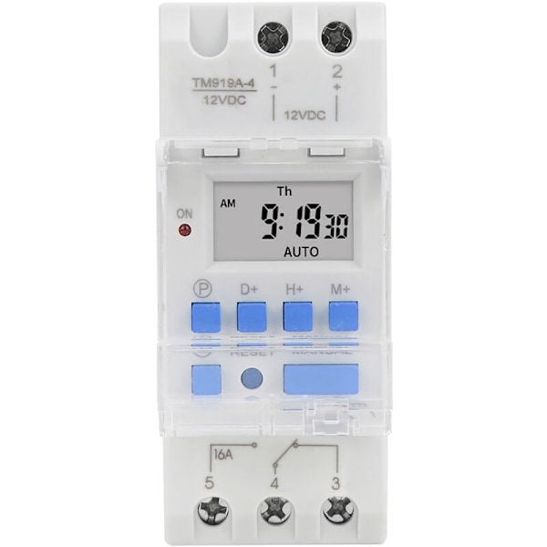 12V DC 16A Ukentlig Timer, LCD-skjerm med Nedtellingsfunksjon, Utskiftbart Batteri