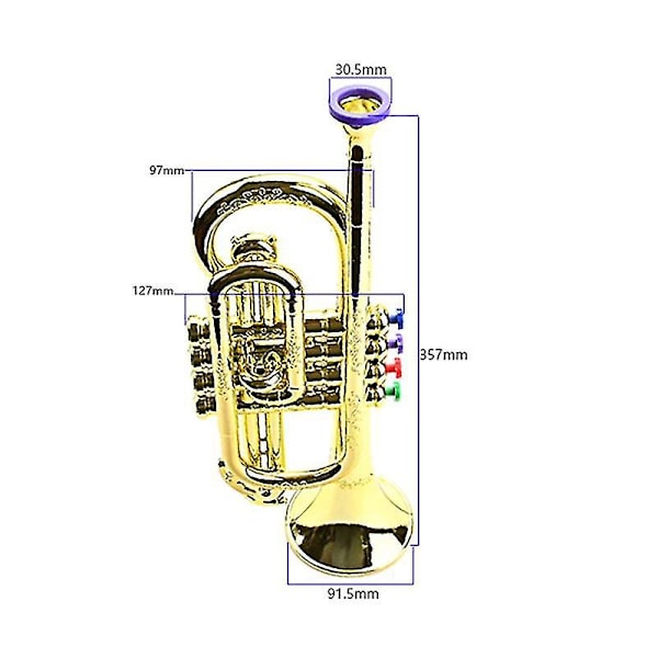 Trompet for barn - Musikkpedagogisk leketøy - Gulltrompet med 4 fargede tangenter