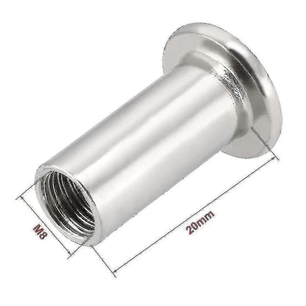 M8x20mm hylsemutter for flatpakkede møbelforbindelser, sekskantet hode 10 stk