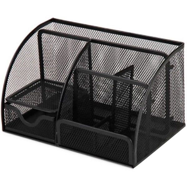 Penholder - Sort Metal Mesh Skrivebordsorganisator, 6 rum-XM2-