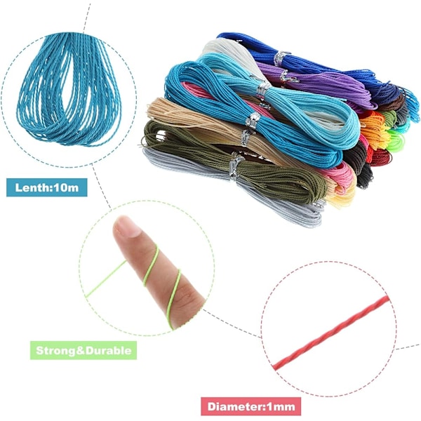 328 Yards 30 Farger 1mm Vokset Polyester Tråd Macrame Armbånd Tråd for Smykkelaging DIY Snorer, 10m Hver Farge