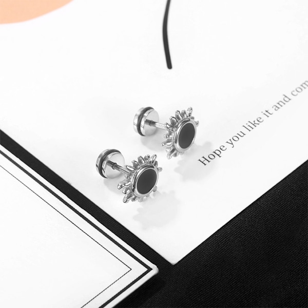 Små sølvøreringe med flad bagside Mini sollignende øreringe Diameter 12 mm Hypoallergeniske unisex øreringe sæt