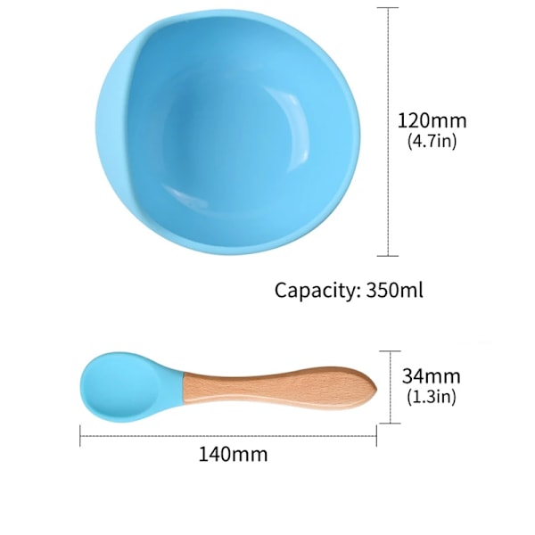 2 st/set Silikon Babymatningsskål Bordsartiklar Barn Vattentät Sugkoppskål Med Sked Barn Bordsartiklar Köksredskap Babytillbehör (Ljusblå)