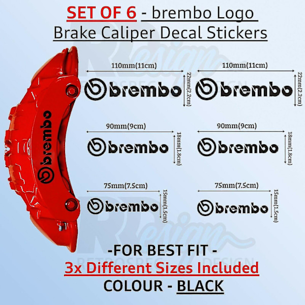 Erittäin korkealaatuiset Brembo-tarrat jarrusatuloihin - 3 kokoa - Musta