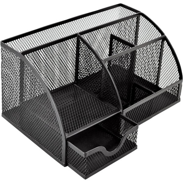 Penholder - Sort Metal Mesh Skrivebordsorganisator, 6 rum-XM2-