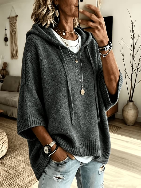 Søt hettegenser for kvinner, kort flaggermusgenser Deep Grey M