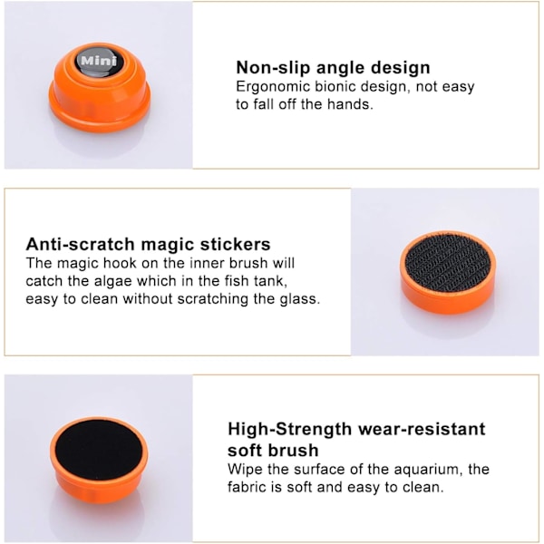 Mini Magnetisk Akvariebørste - Akvarierenser - Bærbar (Orange)