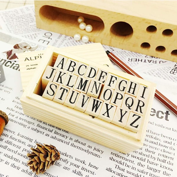 Alfabetstämplar Trä ABC Stämplar Bokstäver Gummistämplar-XM2-