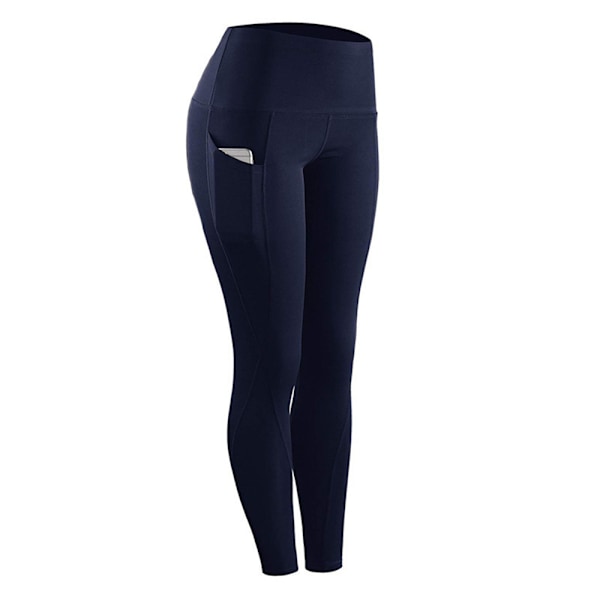 Yogabyxor för kvinnor med fickor, hög midja, träningsleggings, marinblå navy S