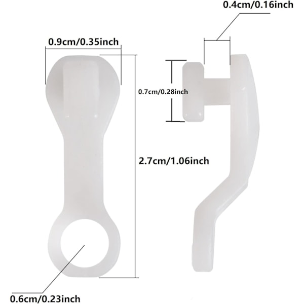 Glidkrokar Vita Plastgardin Haka, Förpackning med 50
