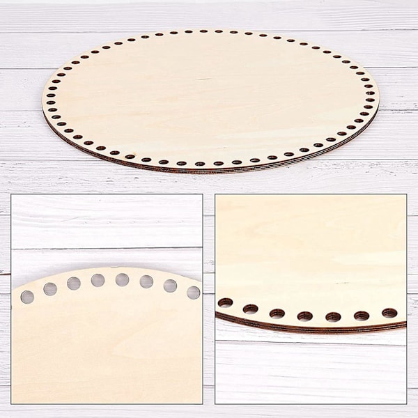 2x 30cm Naturlig Träkorgbotten Med Hål, Cirkelformad Tom Träbas För DIY Stickning Virkning Väska