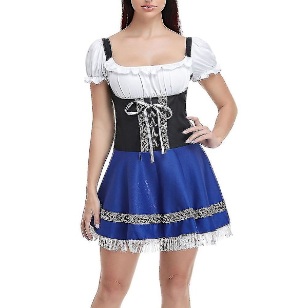 Tysk Oktoberfest-kjole til kvinder Voksen Dirndl Traditionel bayersk ølkarneval Fraulein Cosp Navy blue