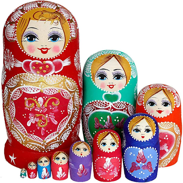 Russisk Matryoshka-dukke, 10 deler sett russiske dukker, tre