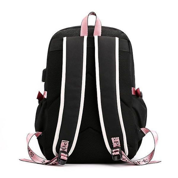 Blackpink Ryggsekk Laptopveske Skoleveske Bokveske med USB-lading og hodetelefonport style 3