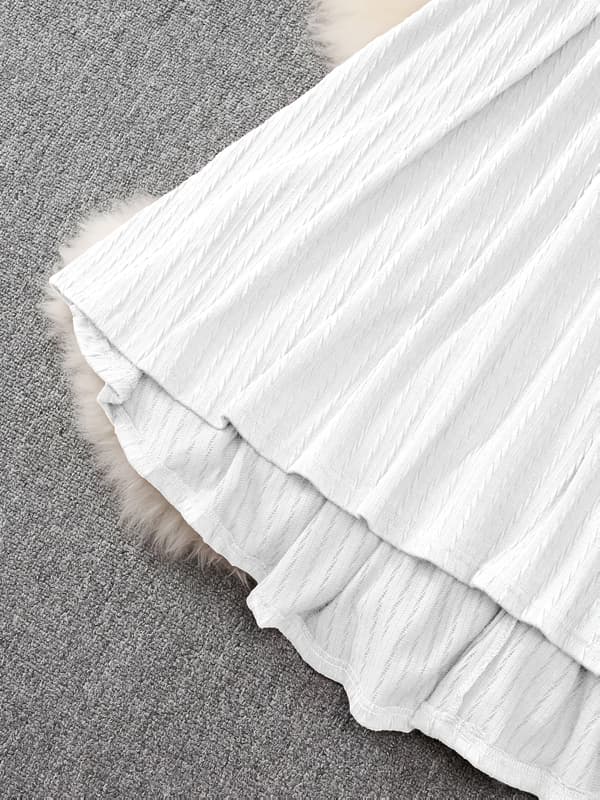 Plus Size Dam Julkväll Swingklänning Långärmad V-ringad Jacquard med Bälte White 2XL