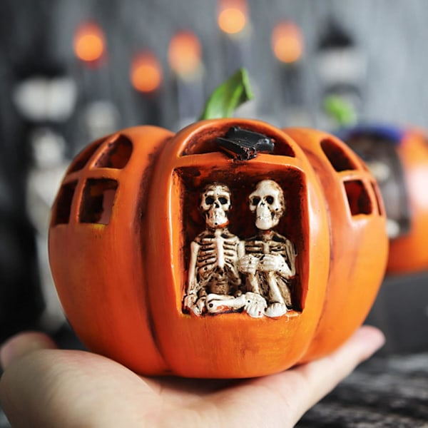 Halloween Græskar Kranie Lampe, Kreativ Resin Hul Græskar med