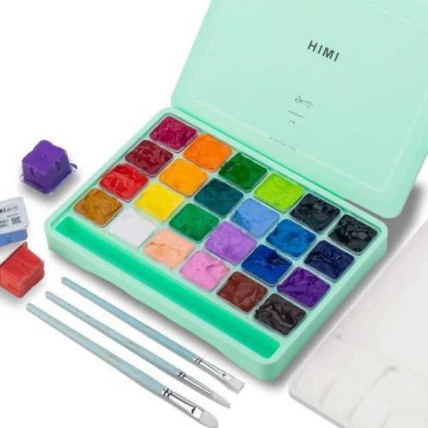 HIMI Gouache set, 24 färger x 30 ml med penslar och palett.