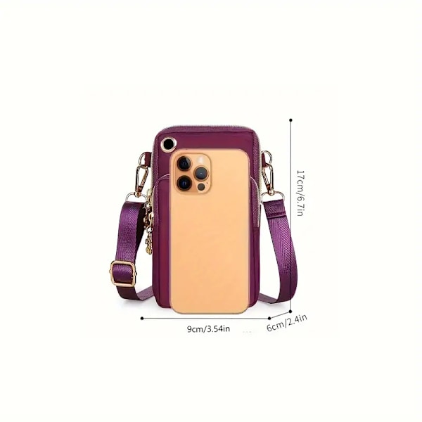 Dames Mini Crossbody Mobiltelefonveske - Stilig Nylon Skulderveske med Myntlomme og Lommebok