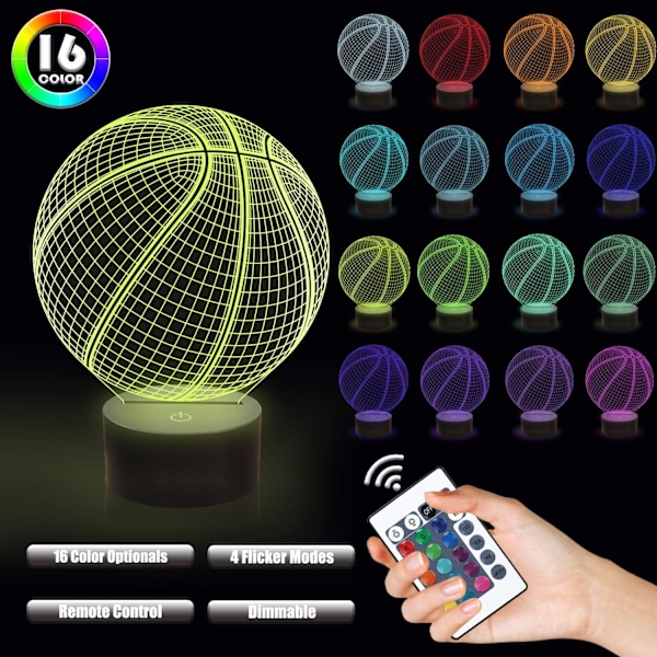 3D Basketball Nattlampe Optisk Illusjon Lampe med 16 Farger-XM2-