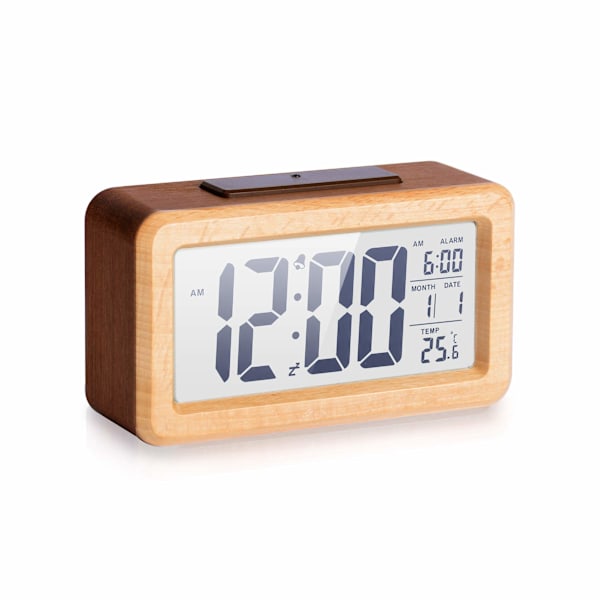 Digital väckarklocka i trä, stor LED-display, 12/24 timmars visning -XM2-
