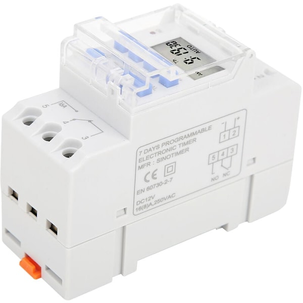 12V DC 16A Ugentlig Timer, LCD-display med Nedtællingsfunktion, Udtageligt Batteri