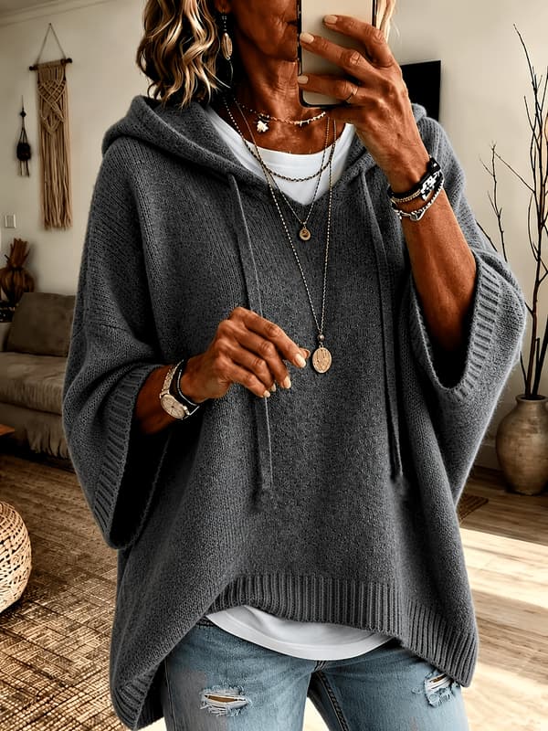 Søt hettegenser for kvinner, kort flaggermusgenser Deep Grey M