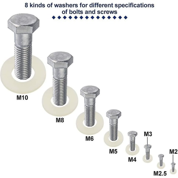 500 kpl Muoviset Nylon-Tiivisteet Levytiivisteet M2 / M2.5 / M3 / M4 / M5 / M6 / M8 / M10 Valkoiset Tiivisteet Teolliseen Kiinnitykseen