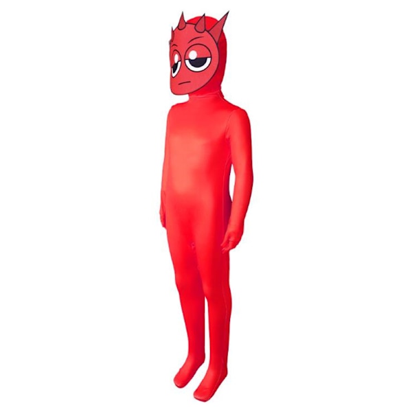 Sprunki Incredibox Barn Jumpsuit med Hette Outfit Kostyme Langermet Glidelås Playsuit for Voksen & Barn Rød Red 160cm