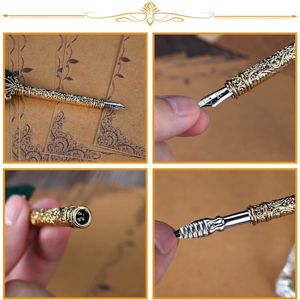Fjerpen og blæksæt med læder notesbog Vintage kalligrafisæt til begyndere Klassiske og elegante gaver til ham Mænd Far (claret)