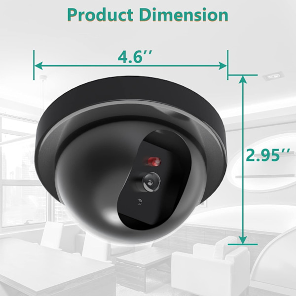 Dummy Fake Sikkerhed CCTV Dome Kamera med Blinkende Rød LED-lampe med Sikkerhedsadvarselmærker (SD-2), 2-pak, Sort