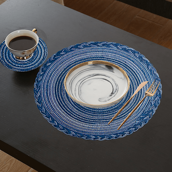 Pöytätabletit, 8 kpl, Pyöreät punotut tabletit, 38 cm
