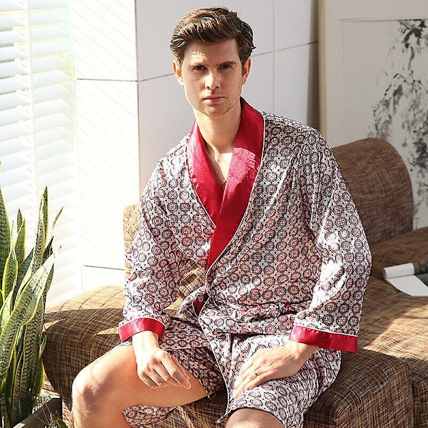 Miesten Satiinisilkki Ylellinen Pyjama Kimono Aamutakki Aamutakki Pjs Loungewear Sininen-KK2- Blue 2XL