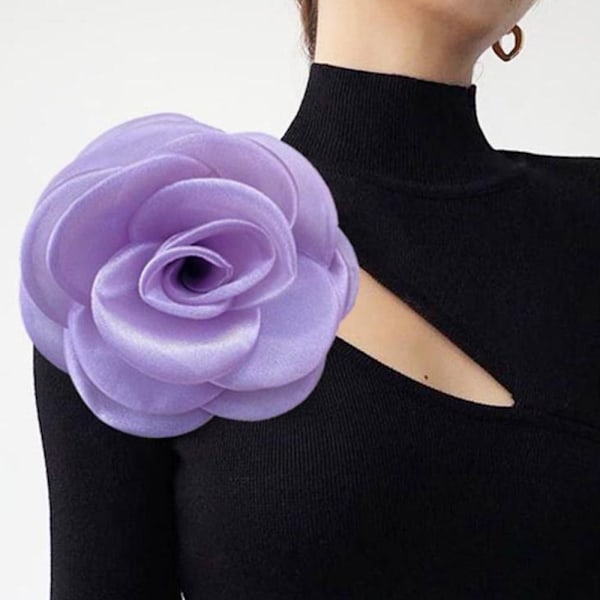 Söt romersk tyg stor blomma brosch dam charm geometrisk växt kläder tillbehör purple