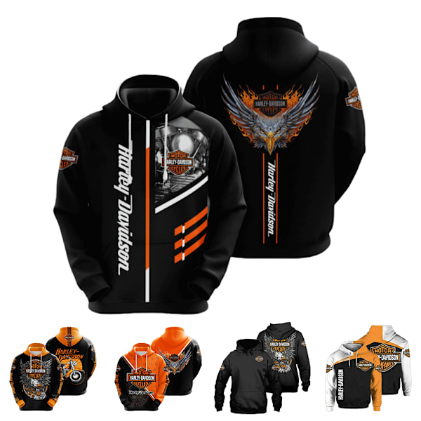 Miesten huppari, moottoripyörä, Harley-Davidson, kiristysnyörillä, pitkähihainen C C 3XL