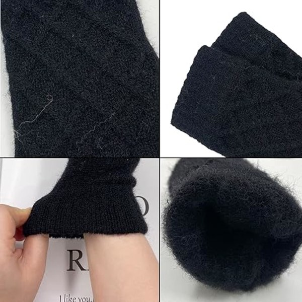 Dam Vinterstickade Handskar Touchscreen Textning Fleece Vantar
