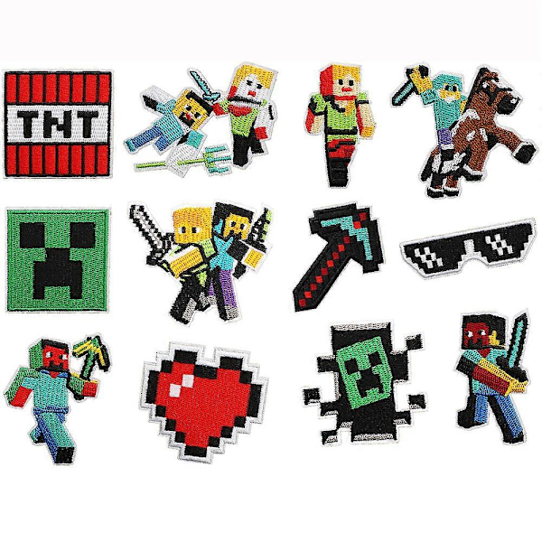 Strykmärken, 16 stycken Minecraft Broderade Applikationsmärken Sy på Strykmärken DIY Dekorationsmärken för Kläder, Jacka, Skor, Väska, Keps