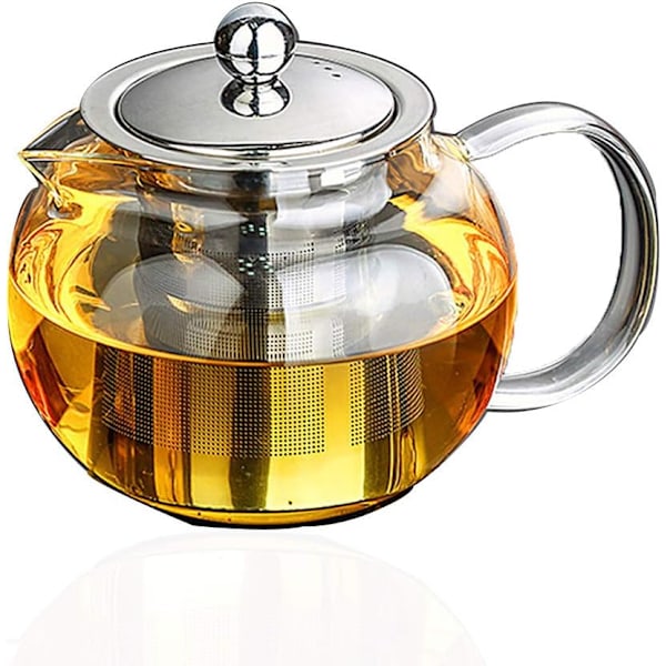 Lasinen teepannu - Irrotettava ruostumattomasta teräksestä valmistettu siivilä (950ml)