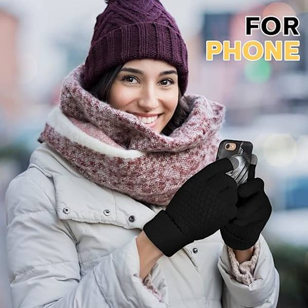 4 par dame vinter touch screen hansker varme fleeceforede strikkehansker-KK1-