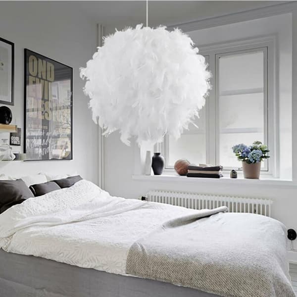 Hvid fjerpendel sæt 30cm pendellampeskærm E27 loftslampe{MK}