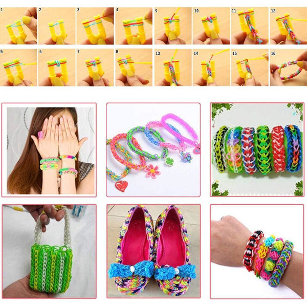 Färgglada set för loom bands, 10 000 gummiband med 28 färger