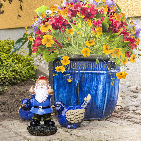 Hauska Puutarha-Tonttu, Värikkäät Puutarhakoristeet Kaksoiskeskisormi Ulkona Röyhkeä Hartsi Tonttuhahmo Lahja 13.97cm