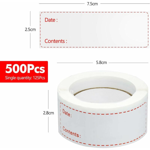 500 Självhäftande Etiketter Frysetiketter Burketiketter 2,5x7,5cm För Frysburkar Skrivare för Kök, Kontor, Syltburkar