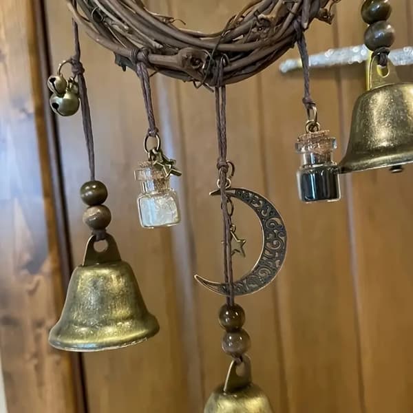 Hanging Protective Door Handle Witch Bell Wind Chime with Crystal and Witch Prayer, Home Decor-FM-