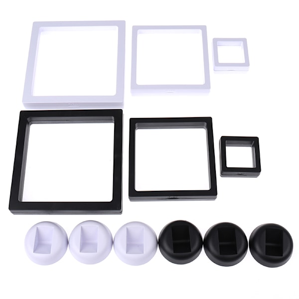 Neliönmuotoinen 3D kelluva koru kolikon esittelykehys pidike laatikko kotelo w Black-KK1- Black 5*5*2cm