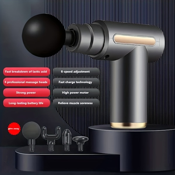 Kraftig profesjonell perkusjonsmassasjepistol for dypvevsmassasje av muskler i nakke, rygg og muskler - perfekt for kontorgaver grey