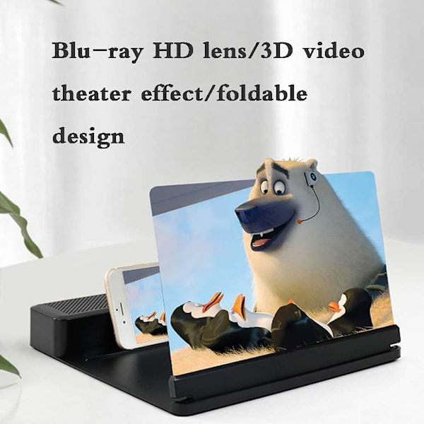 12\" Älypuhelimen näytön Bluetooth-kaiutin Vahvistin, 3D HD -näytön suurennuslasi Mobiiliprojektori, Kannettava kotiteatteri Matkapuhelimen näytön suurennuslasi