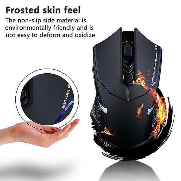 Trådløs Gaming Mus med Pustende Bakgrunnsbelysning, 2 Programmerbare Sideknapper, 2000 DPI, Ergonomisk Grep 7-knappers Design Black
