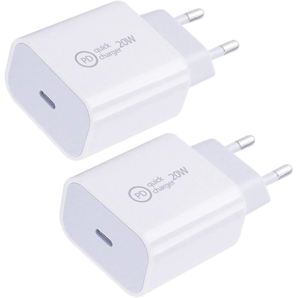 (4 stk) iPhone-lader Kompatibel 11/12/13 USB-C Vægadapter 20W PD (2-PACK)